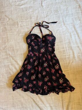Guess Black Floral Dress with Pink & Red Blooms